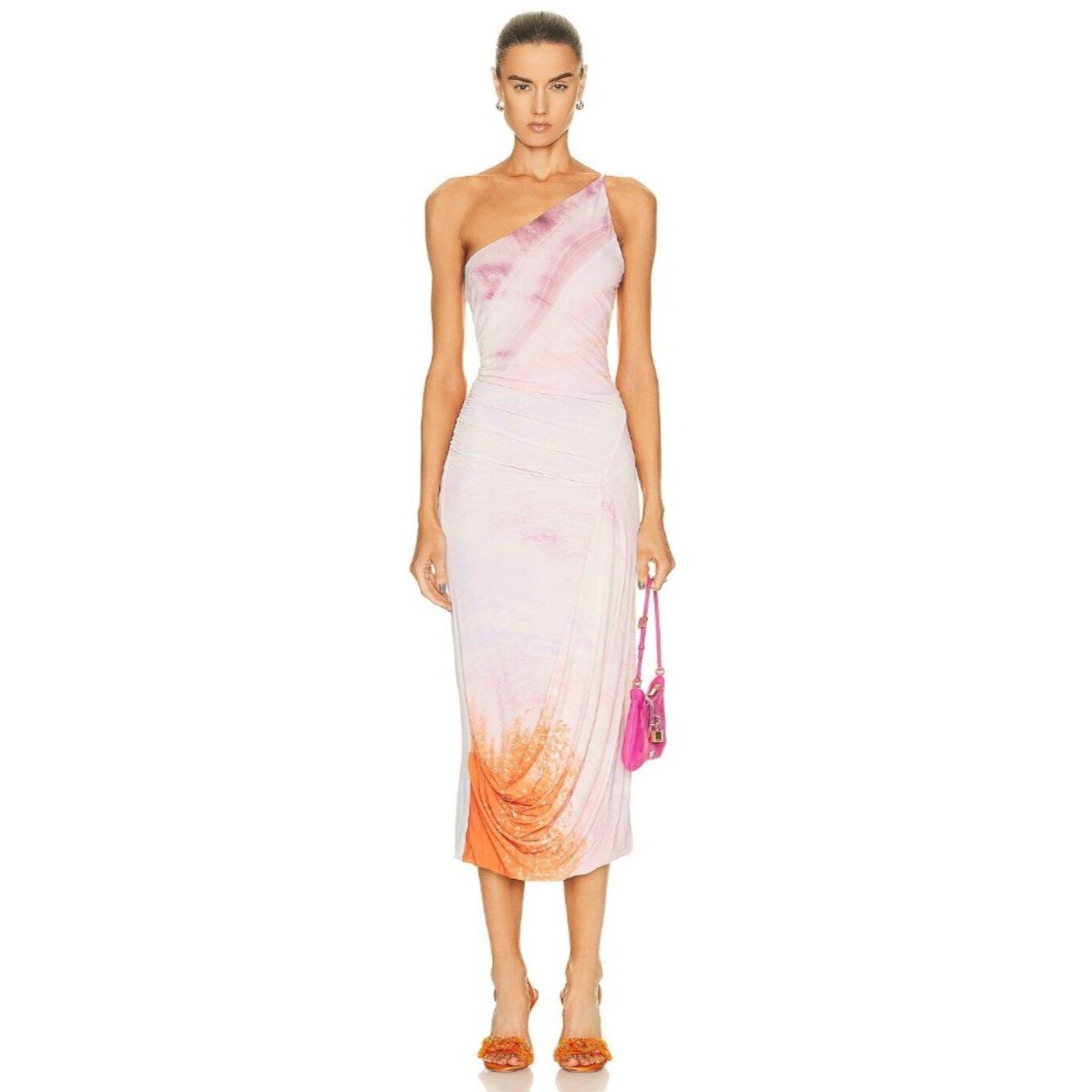 Jonathan Simkha Havana Marble Printed Asymmetrical Midi Dress Size S